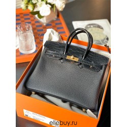 Hermes Hermès Birkin 25cm Touch Full Hand-Stitched: Glossy Crocodile Black Gold Hardware Out of Stock Hand-Stitched