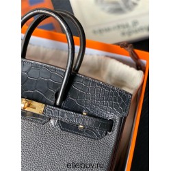 Hermes Hermès Birkin 25cm Touch Full Hand-Stitched: Glossy Crocodile Black Gold Hardware Out of Stock Hand-Stitched