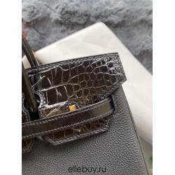 Hermes Hermès Birkin 25 Touch Full Hand-Stitched: Glossy Crocodile Black Gold Hardware HCP Out of Stock Hand-Stitched