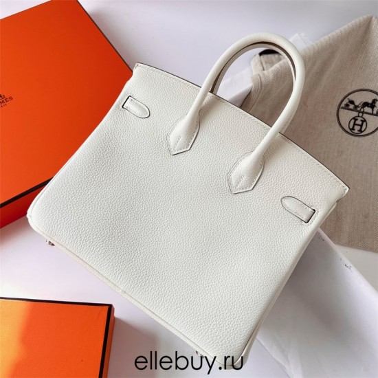 Hermes Hermès Birkin 25cm Togo 0T Mushroom White Waxed Thread Silver Hardware Hand-Stitched