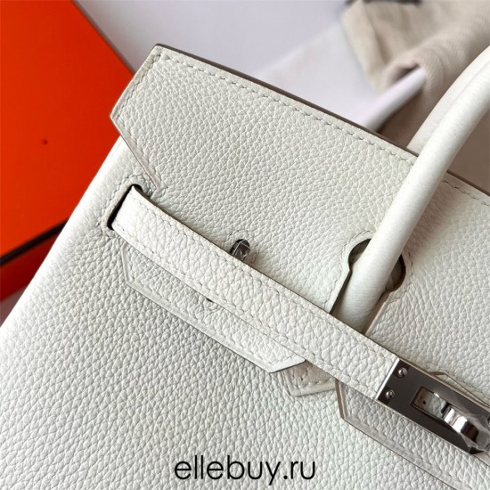 Hermes Hermès Birkin 25cm Togo 0T Mushroom White Waxed Thread Silver Hardware Hand-Stitched