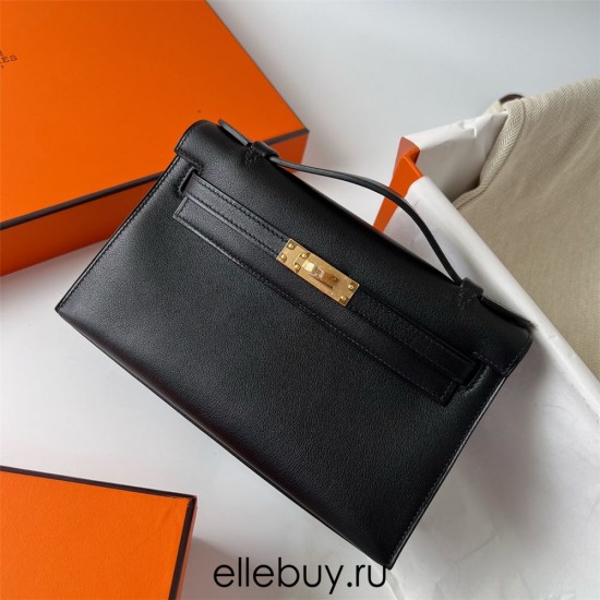 Hermes Hermès Mini Kelly 22cm Swift Imported Plain Leather Ck89 Black Waxed Thread Gold Hardware Hand-Stitched