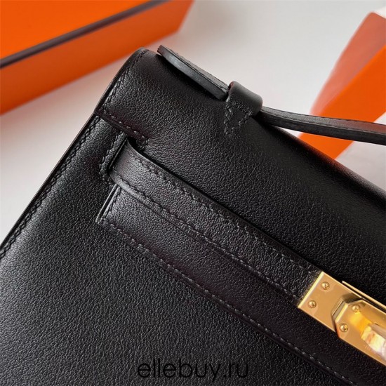 Hermes Hermès Mini Kelly 22cm Swift Imported Plain Leather Ck89 Black Waxed Thread Gold Hardware Hand-Stitched