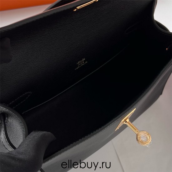 Hermes Hermès Mini Kelly 22cm Swift Imported Plain Leather Ck89 Black Waxed Thread Gold Hardware Hand-Stitched