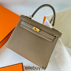 Hermes Hermès Kelly 25cm Togo Ck18 Elephant Grey Waxed Thread Gold Hardware Hand-Stitched