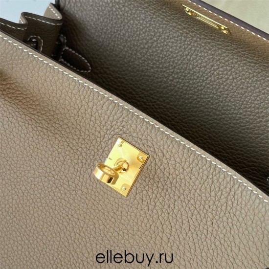 Hermes Hermès Kelly 25cm Togo Ck18 Elephant Grey Waxed Thread Gold Hardware Hand-Stitched