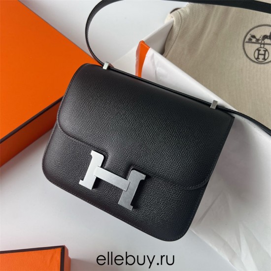 Hermes Hermès Constance 19cm Epsom Ck89 Black Waxed Thread Silver Hardware Hand-Stitched