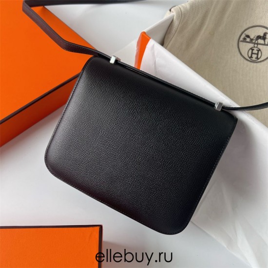 Hermes Hermès Constance 19cm Epsom Ck89 Black Waxed Thread Silver Hardware Hand-Stitched