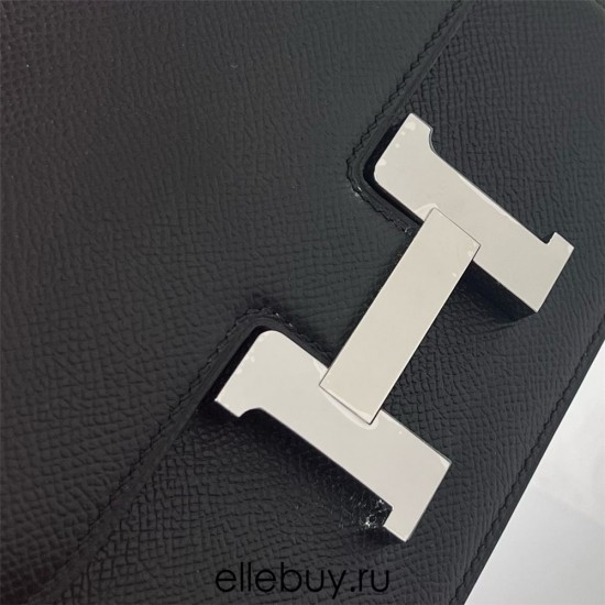 Hermes Hermès Constance 19cm Epsom Ck89 Black Waxed Thread Silver Hardware Hand-Stitched