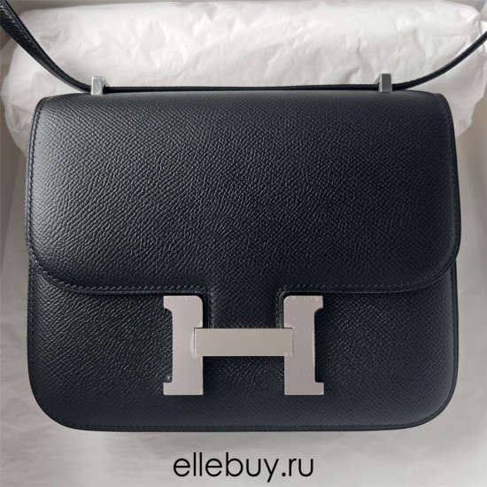 Hermes Hermès Constance 19cm Epsom Ck89 Black Waxed Thread Silver Hardware Hand-Stitched