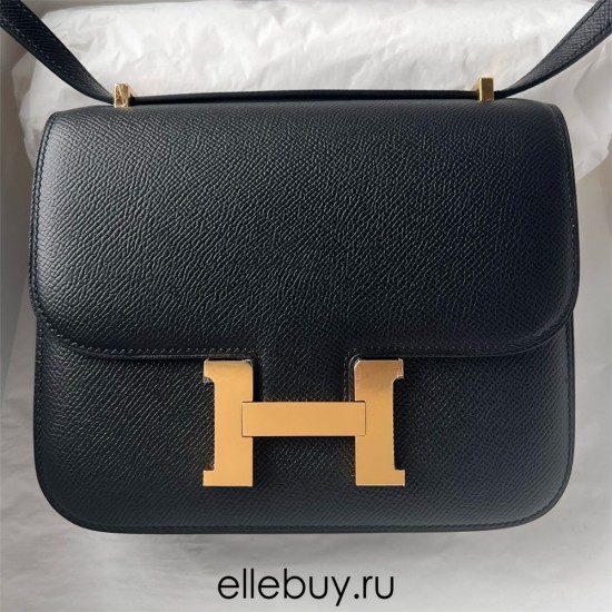 Hermes Hermès Constance 19cm Epsom Ck89 Black Waxed Thread Gold Hardware Hand-Stitched