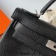 Hermes Hermès Kelly 25cm Togo Ck89 Black Waxed Thread Silver Hardware Hand-Stitched