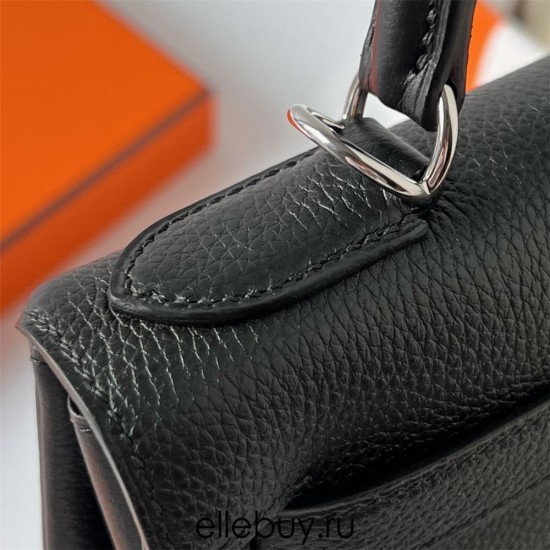 Hermes Hermès Kelly 25cm Togo Ck89 Black Waxed Thread Silver Hardware Hand-Stitched