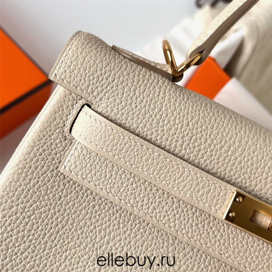 Hermes Hermès Kelly 25cm Togo Ck10 Milk White Waxed Thread Gold Hardware Hand-Stitched