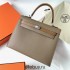 Hermes Hermès Kelly 25cm Triple Color Ck18 Elephant Grey/3G Chestnut/2S Sesame Waxed Thread Silver Hardware Hand-Stitched