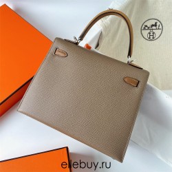 Hermes Hermès Kelly 25cm Triple Color Ck18 Elephant Grey/3G Chestnut/2S Sesame Waxed Thread Silver Hardware Hand-Stitched