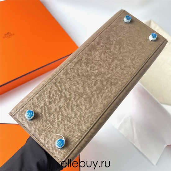 Hermes Hermès Kelly 25cm Triple Color Ck18 Elephant Grey/3G Chestnut/2S Sesame Waxed Thread Silver Hardware Hand-Stitched