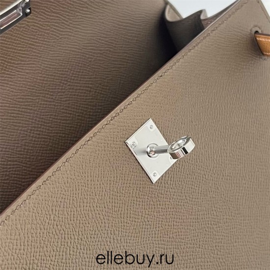 Hermes Hermès Kelly 25cm Triple Color Ck18 Elephant Grey/3G Chestnut/2S Sesame Waxed Thread Silver Hardware Hand-Stitched