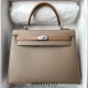 Hermes Hermès Kelly 25cm Triple Color Ck18 Elephant Grey/3G Chestnut/2S Sesame Waxed Thread Silver Hardware Hand-Stitched