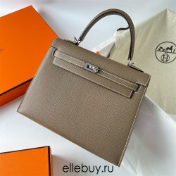 Hermes Hermès Kelly 25cm Epsom Ck18 Elephant Grey Waxed Thread Silver Hardware Hand-Stitched