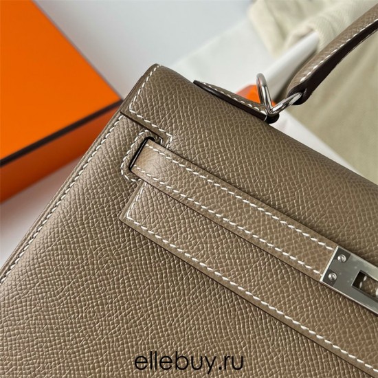 Hermes Hermès Kelly 25cm Epsom Ck18 Elephant Grey Waxed Thread Silver Hardware Hand-Stitched