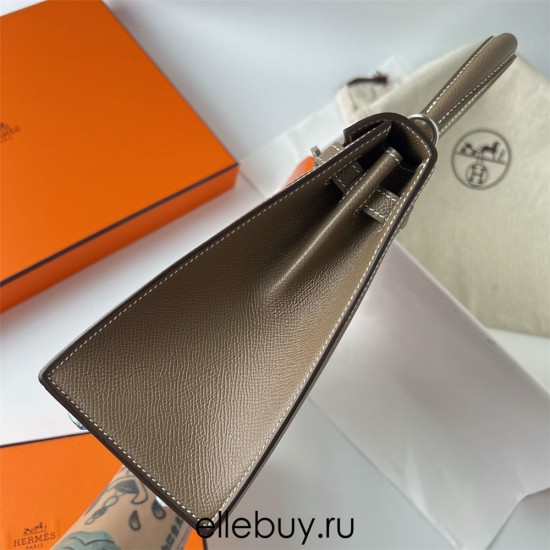 Hermes Hermès Kelly 25cm Epsom Ck18 Elephant Grey Waxed Thread Silver Hardware Hand-Stitched