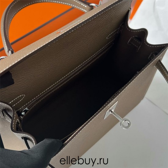 Hermes Hermès Kelly 25cm Epsom Ck18 Elephant Grey Waxed Thread Silver Hardware Hand-Stitched