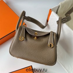 Hermes Hermès Mini Lindy 20cm Clemence Original Factory Leather Ck18 Elephant Grey Waxed Thread Gold Hardware Hand-Stitched