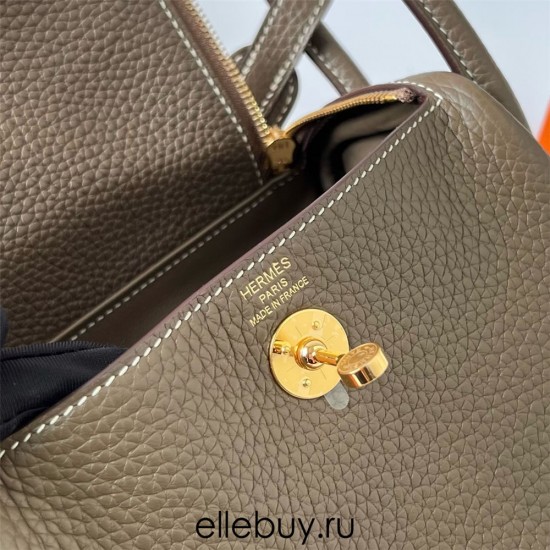 Hermes Hermès Mini Lindy 20cm Clemence Original Factory Leather Ck18 Elephant Grey Waxed Thread Gold Hardware Hand-Stitched