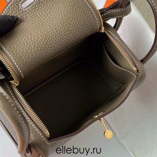 Hermes Hermès Mini Lindy 20cm Clemence Original Factory Leather Ck18 Elephant Grey Waxed Thread Gold Hardware Hand-Stitched