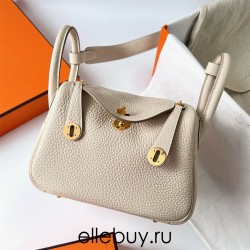 Hermes Hermès Mini Lindy 20cm Clemence Original Factory Top-Grade Cowhide Ck10 Milk White Waxed Thread Gold Hardware Hand-Stitched