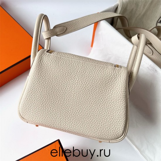 Hermes Hermès Mini Lindy 20cm Clemence Original Factory Top-Grade Cowhide Ck10 Milk White Waxed Thread Gold Hardware Hand-Stitched