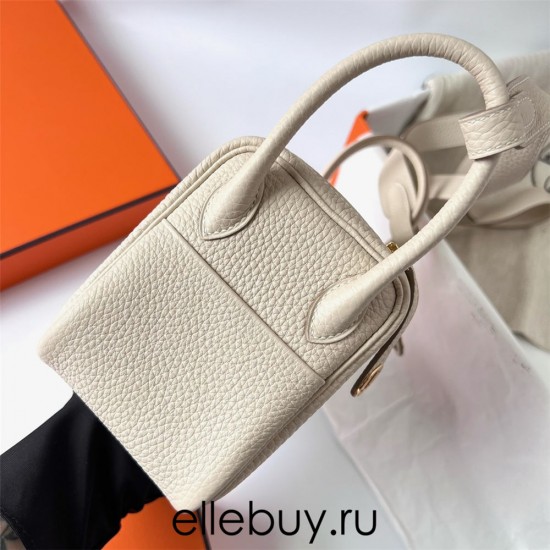 Hermes Hermès Mini Lindy 20cm Clemence Original Factory Top-Grade Cowhide Ck10 Milk White Waxed Thread Gold Hardware Hand-Stitched