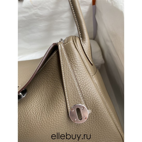 Hermes Hermès Lindy 30cm Imported Taurillon Clemence Leather Elephant Grey with Natural Thread Silver Hardware Hand-Stitched