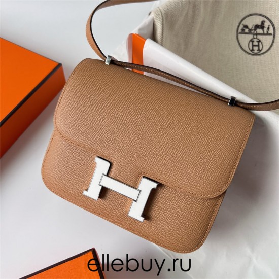 Hermes Hermès Constance 19cm Epsom Waxed Thread 0M Milk Tea Brown White Enamel Buckle Hand-Stitched