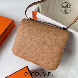 Hermes Hermès Constance 19cm Epsom Waxed Thread 0M Milk Tea Brown White Enamel Buckle Hand-Stitched