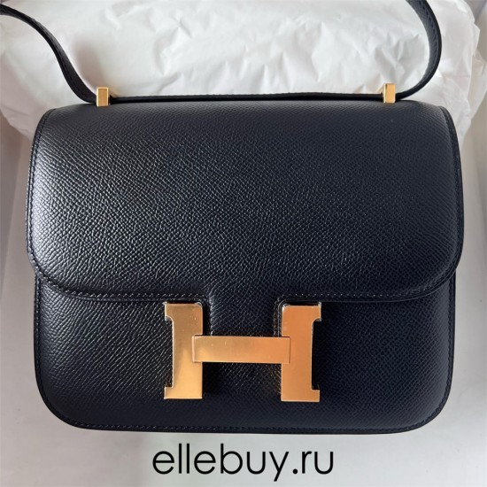 Hermes Hermès Constance 19 Mirror Style Epsom Waxed Thread Black Gold Hardware Hand-Stitched