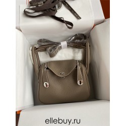 Hermes Hermès Mini Lindy 19cm Imported Taurillon Clemence Leather Dark Grey Silver Hardware Hand-Stitched