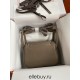 Hermes Hermès Mini Lindy 19cm Imported Taurillon Clemence Leather Dark Grey Silver Hardware Hand-Stitched