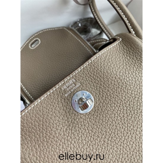 Hermes Hermès Mini Lindy 19cm Imported Taurillon Clemence Leather Dark Grey Silver Hardware Hand-Stitched