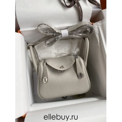 Hermes Hermès Mini Lindy 19cm Imported Taurillon Clemence Leather Pearl Grey Silver Hardware Hand-Stitched