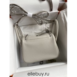 Hermes Hermès Mini Lindy 19cm Imported Taurillon Clemence Leather Pearl Grey Silver Hardware Hand-Stitched