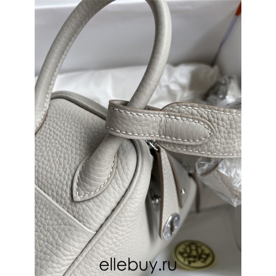 Hermes Hermès Mini Lindy 19cm Imported Taurillon Clemence Leather Pearl Grey Silver Hardware Hand-Stitched