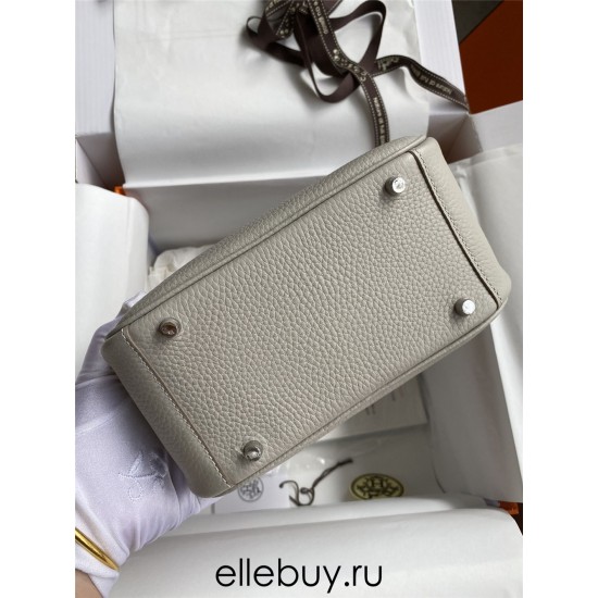 Hermes Hermès Mini Lindy 19cm Imported Taurillon Clemence Leather Pearl Grey Silver Hardware Hand-Stitched