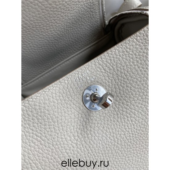 Hermes Hermès Mini Lindy 19cm Imported Taurillon Clemence Leather Pearl Grey Silver Hardware Hand-Stitched