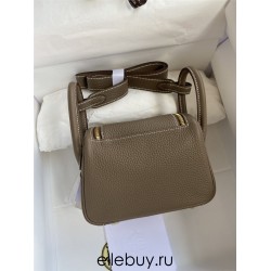 Hermes Hermès Mini Lindy 19cm Imported Taurillon Clemence Leather Elephant Grey Gold Hardware Hand-Stitched