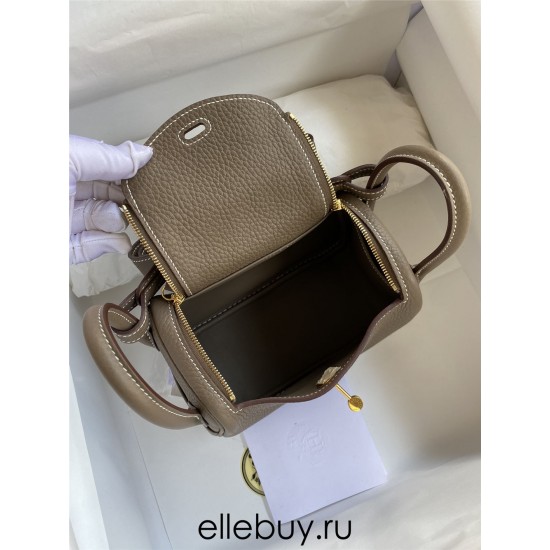 Hermes Hermès Mini Lindy 19cm Imported Taurillon Clemence Leather Elephant Grey Gold Hardware Hand-Stitched