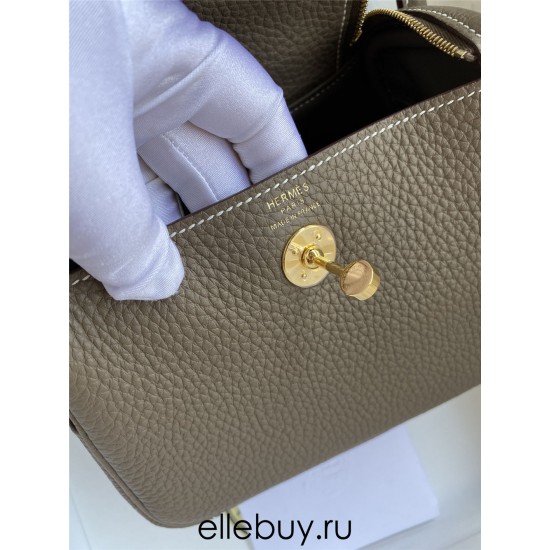 Hermes Hermès Mini Lindy 19cm Imported Taurillon Clemence Leather Elephant Grey Gold Hardware Hand-Stitched