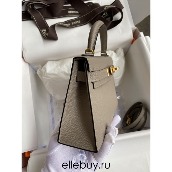 Hermes Hermès Mini Kelly 19cm Imported Epsom Leather Asphalt Grey Gold Hardware Hand-Stitched