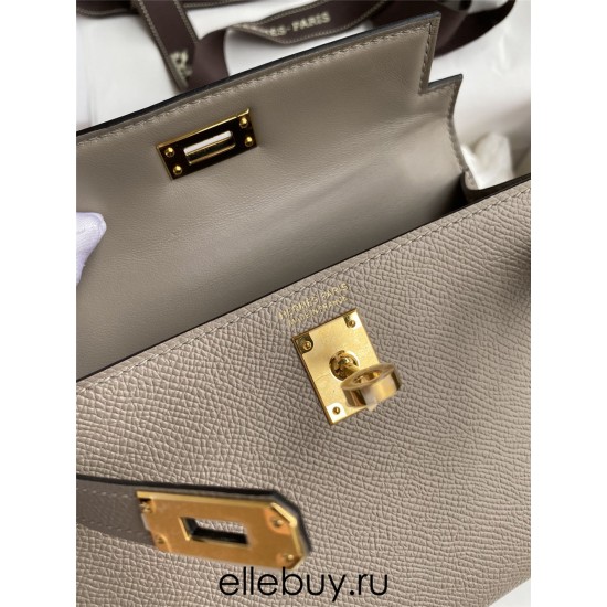 Hermes Hermès Mini Kelly 19cm Imported Epsom Leather Asphalt Grey Gold Hardware Hand-Stitched